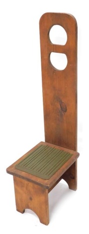 A stained pine boot jack or stool, 18cm wide.