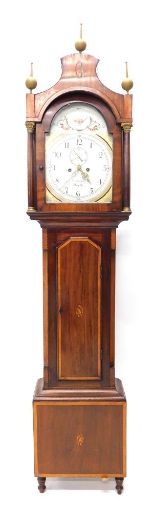 An early 19thC longcase clock, by John Parker of Louth, the arched painted  dial decorated with