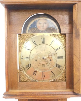 A longcase clock, the late 18th/early 19thC dial and movement stamped Barwise Cockermouth, with painted moon, pierced spandrels, and eight day movement, in associated oak and elm case, 231cm high. - 2