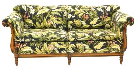 A Medallion Upholstery Ltd Mendelssohn fabric sofa, with beech part show frame, in regency style, 200cm wide.