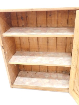 A rustic pine cupboard with a single double panelled door, 75cm high, 78cm wide. - 2