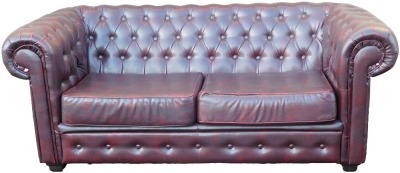 A red oxblood leather two seat Chesterfield sofa, 180cm wide.