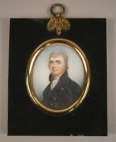 A 19thC portrait miniature of a gentleman wearing a blue coat