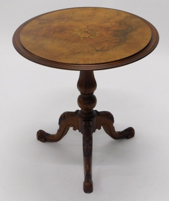 A 19thC mahogany occasional table, the circular dish tilt top on a turned column, with tripod base, with pad feet. - 3