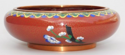 A Chinese iron red ground cloisonne enamel vase, of baluster form, decorated with blue flowers within a ground of gilt stars, 20.5cm high, and similar bowl, 16cm wide. (2) - 11