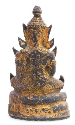 A Chinese soapstone brush washer, carved with an animal, 8cm wide, together with a gilt metal figure of Buddha, modelled seated, 8.5cm high. (2) - 10