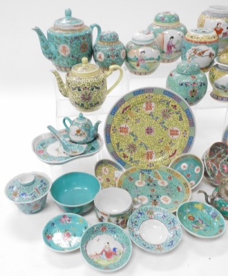 A group of Chinese famille rose and enamelled wares, including ginger jars and covers, teapots, plates and bowls, and a Japanese coffee service. (a quantity) - 2