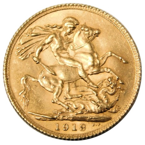 A George V gold full sovereign 1918, 8.0g.