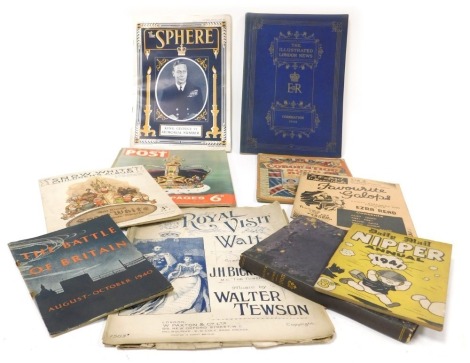 An Illustrated London News souvenir 1953, further royal editions of The Sphere and Picture Post, sheet music, including Snow White Children's Album and Coronation Song book, Daily Mail Nipper Annual 1941, Church and Home 1903, etc. (a quantity)