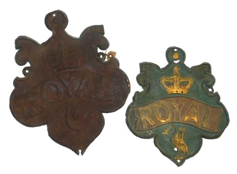 Two fire marks for Royal, both copper and of varying designs, (Addis Ref 97A) and (Addis Ref 97B(ii)). We have specific vendors instructions to SELL WITHOUT RESERVE.