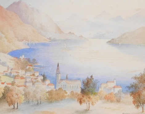 C J Norton (British, early 20thC). Weggis, Lake Lucerne, Switzerland, watercolour, titled and signed, 34cm x 44cm.