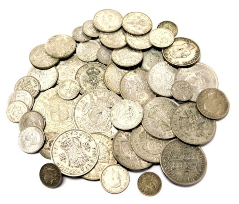 George V and later half crowns, florins, shillings, sixpences and three pence coins, together with two George VI Coronation crowns 1937. (a quantity)