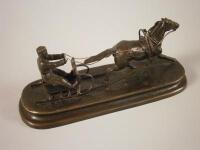 A reproduction Russian style bronze of a Troika on a rectangular base