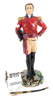 A porcelain figure of The Duke of Wellington by Michael Sutty, model no 60, limited edition of 500, 37cm high, and with a Michael Sutty retailers cabinet plaque.