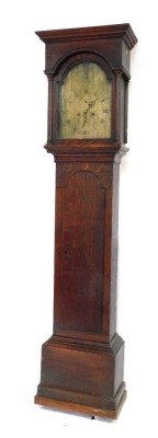 Thomas Wilmshurst of Brightnellstone. A George III long case clock, with five pillar eight day striking movement, having arched silvered dial, Roman numerals, seconds hand and date dial, in a plain oak case, 201cm high.