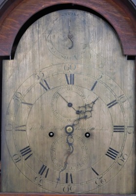 Thomas Wilmshurst of Brightnellstone. A George III long case clock, with five pillar eight day striking movement, having arched silvered dial, Roman numerals, seconds hand and date dial, in a plain oak case, 201cm high. - 2