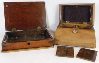 Three 19thC and later boxes, comprising a sarcophagus shaped tea caddy with mother of pearl key plate, on bun feet, 13cm high, 22cm wide, 13cm deep, and a walnut and boxwood inlaid key box with brass shield, 6cm high, 26cm wide, 19cm deep, and a mahogany - 2