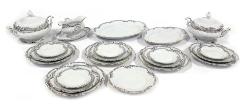 A Bavarian Sylvia pattern part dinner service, comprising two tureens and lids, set of three graduated meat plates, sauce tureen, five side plates, five medium plates and five dinner plates.