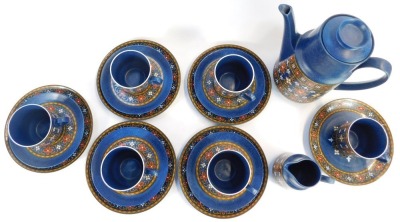 A Bavarian Winterling pattern part coffee service, comprising coffee pot, milk jug, six teacups, five saucers and six side plates. - 2