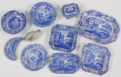 Various blue and white pattern china wares, to include Copeland Spode and Booths, tureen and cover, gravy boat, meat plate, two rectangular serving plates, dinner plate, half moon shaped plate, fruit bowl and centrepiece. (a quantity) - 2