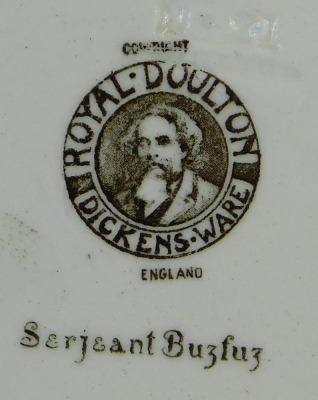 Royal Doulton collectables, comprising Harold Dennis 'Dickie' Bird MBE small character jug, Vicar of Bray large character jug, The Poacher large character jug, and Sergeant Buzfuz bowl. (4) - 3