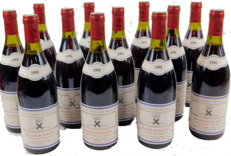 Twelve bottles of Domaine Comte de Saint Pol 1991 Beaujolais Villages red wine, boxed.