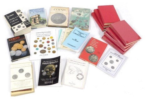 Coin reference books, comprising catalogue of Co-Op cheques and tokens, British Machine tokens, Dictionary of Roman Coins, Roman Coins and Their Values and others. (1 tray)