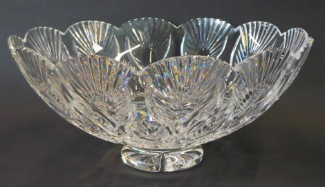 A Waterford crystal peacock centrepiece bowl, on a stepped foot, bearing label, boxed, 33cm diameter.