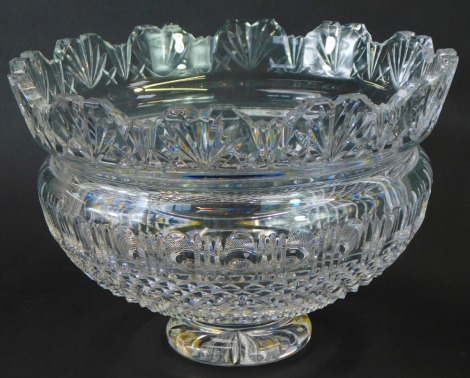 A Waterford crystal King's pattern glass bowl, with a fluted border on a circular stepped foot, 20cm high, 25cm diameter, boxed.