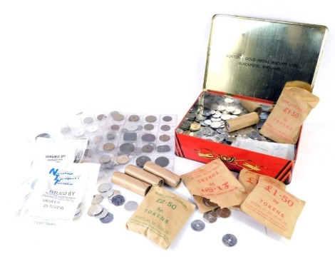 A quantity of advertising tokens, for National Transport, and others, punched bus tokens, etc. (1 box and loose)