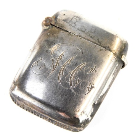 An Edward VII silver Vesta case, bearing initials M C, Birmingham 1905, 0.54oz.