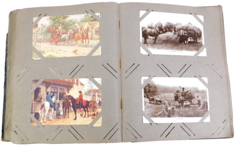 A postcard album and contents, including a collection of film star postcards, such as Gladys Cooper and Alma Taylor, fox hunting, topographical and HGC Marsh Lambert, approx 260 cards, and an autograph album, containing World War Two Naval interest, Inter