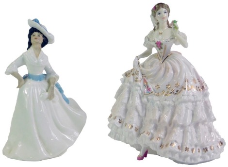 Two porcelain figures, comprising Royal Doulton Margaret HN2397, 19cm high, and Royal Worcester Fairest Rose, limited edition 10050/12500, 20cm high. (2)