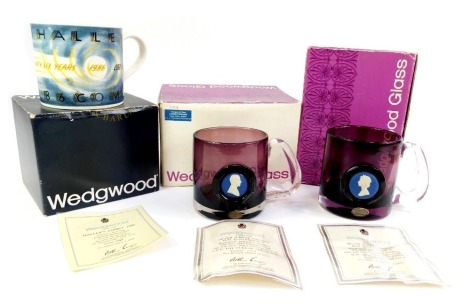 Three Wedgwood tankards, comprising Hailey's Comet 1986, limited edition number 1115/2000, with certificate, a Silver Jubilee Queen Elizabeth II Jasper cameo of His Royal Highness The Duke of Edinburgh tankard, limited edition number 1109/2500, with certi