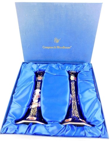 A pair of Masons Royal Mandalay candlesticks, limited edition number 52A/250, presented by Compton and Woodhouse, in presentation case, 22cm high.