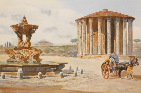 L Rossi (19thC). The Temple of Hercules Victor and the Fountain of the Tritons, signed, watercolour, 24cm x 36cm, framed and glazed.