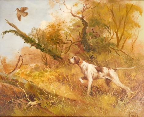 Kenneth (20thC). Hunting scene with an English Pointer and Woodcock, oil on canvas, signed Kenneth, 39.5cm x 49.5cm.