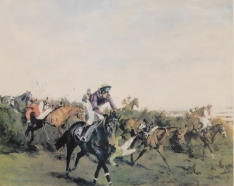 After Marriott. Down to Earth at Aintree, Equiscene Reproductions, with blind stamp, print, 37cm x 45cm.