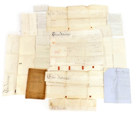 A small collection of predominantly 19thC indentures and legal papers, relating to Melton Mowbray, Thorpe Arnold, and The Belvoir Estate, etc.