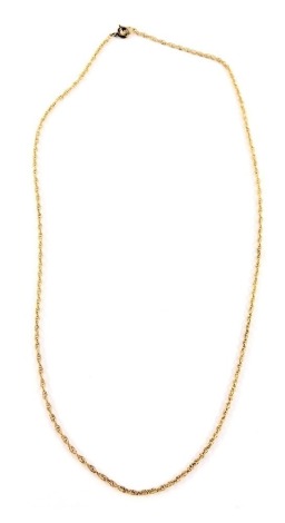 A fancy link neck chain, the chain yellow metal unmarked, with a replacement plated clasp, 42cm long, 2.7g all in.