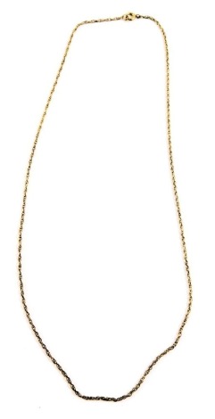 A two row fancy link neck chain, yellow metal unmarked, 44cm long, 2g.