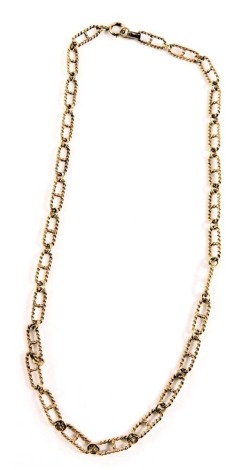 A 9ct gold figaro type neck chain, with twist design links, 42cm long, 14.3g.