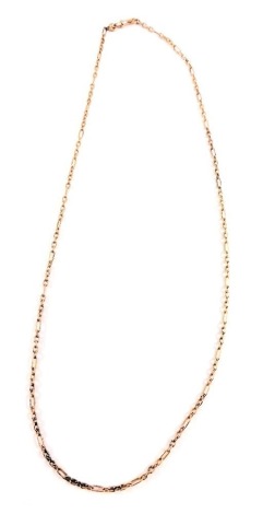 A 9ct rose gold longuard neck chain, figaro link with clip clasp, 76cm long, 22.4g.