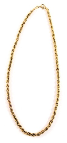 A 9ct gold rope twist necklace, 40cm long, 7.6g.