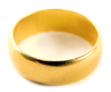 A 22ct gold wedding band, of plain design, maker GG&S, ring size N½, 6.4g.