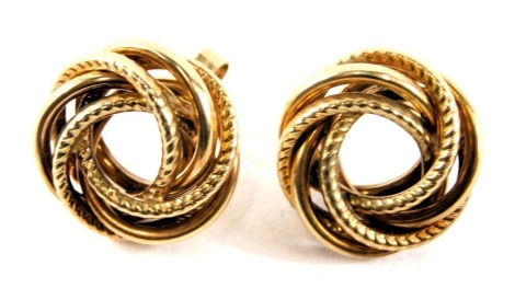 A pair of 9ct gold knot earrings, 1.5cm diameter, 3.3g all in.