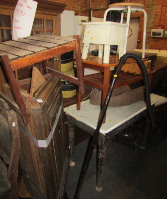 A group of furniture, to include an oak corner cabinet, telephone table, stools, etc. (a quantity)