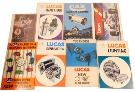 Lucas advertising posters, including Lucas Generators, Lucas New Quick one piece contact set, Lucas Lighting, Lucas Lamps, etc. (8)