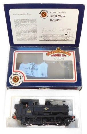 A Bachmann Branchline OO gauge Class 5700 pannier tank locomotive, 0-6-0, 5775, BR plain black with late crest, 31-902A, boxed.