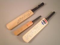 Two signed miniature cricket bats for The Lords Taveners to include Tim Rice